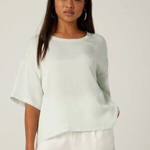 LITA by Ciara 100% Silk Boxy Dropped Shoulder Tee Sprout Green XL‎